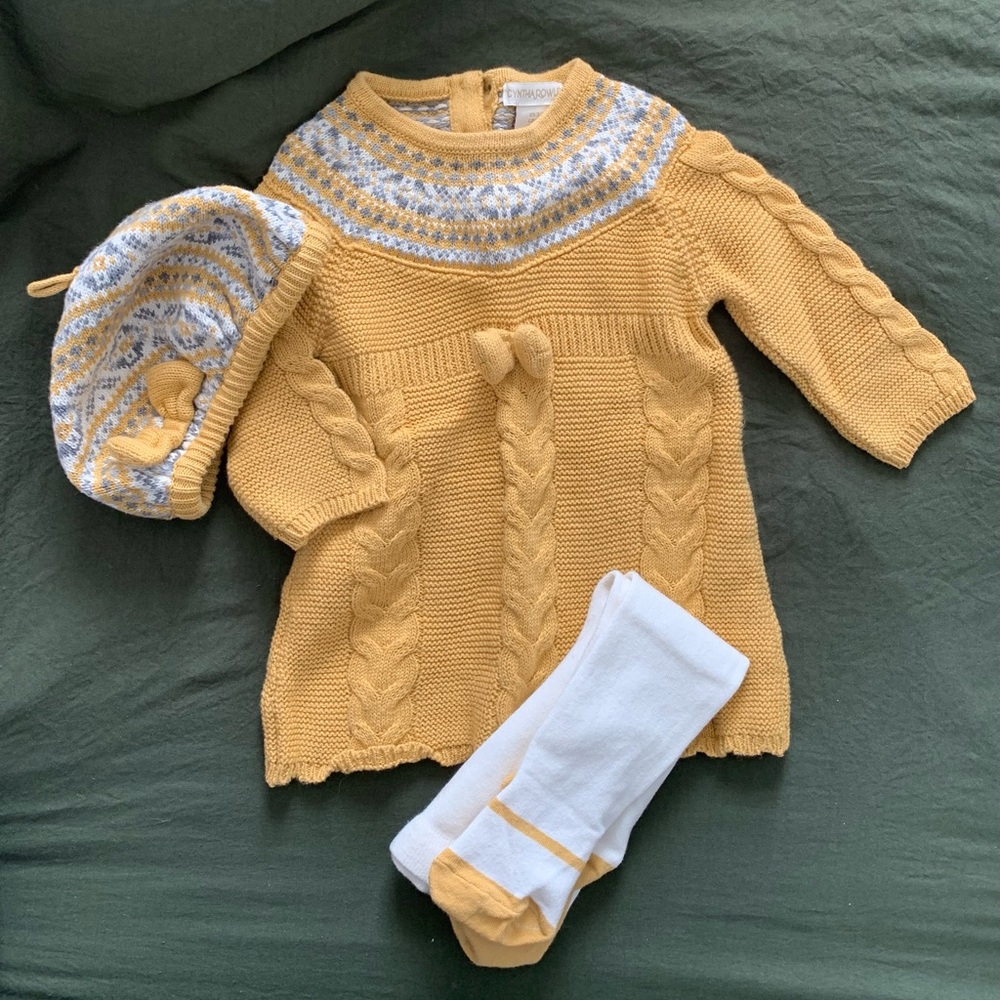 Cynthia Rowley Knit Dress with matching leggings/hat 3-6 Months
